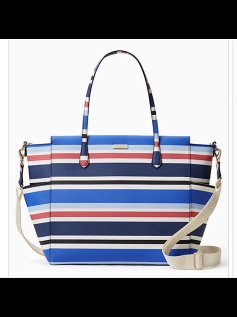 KATE SPADE Kaylie Striped Blue Diaper Bag with Shoulder Strap
